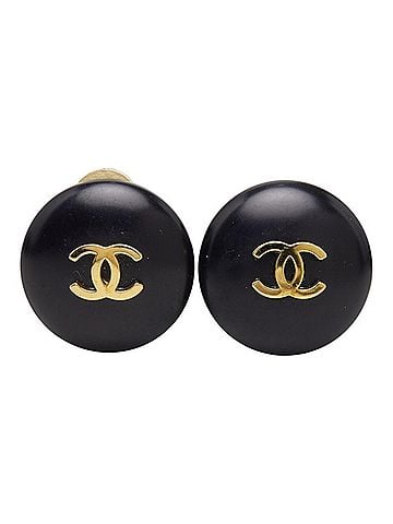 Chanel Chanel Coco Mark Vintage Earrings 95P Black Gold Plated Women's CHANEL (view 1)
