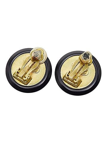 Chanel Chanel Coco Mark Vintage Earrings 95P Black Gold Plated Women's CHANEL (view 2)