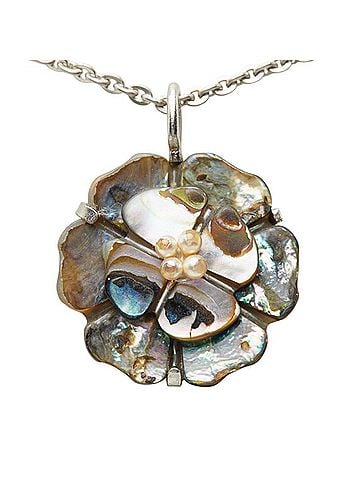 Chanel Chanel Camellia Vintage Chain Necklace Pendant 98A Silver Multicolor Metal Shell Faux Pearl Women's CHANEL (view 2)