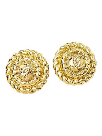Chanel Chanel Coco Mark Vintage Earrings Ear Clip Round Gold Plated Women's CHANEL (view 1)