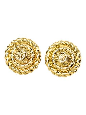 Chanel Chanel Coco Mark Vintage Earrings Ear Clip Round Gold Plated Women's CHANEL (view 2)