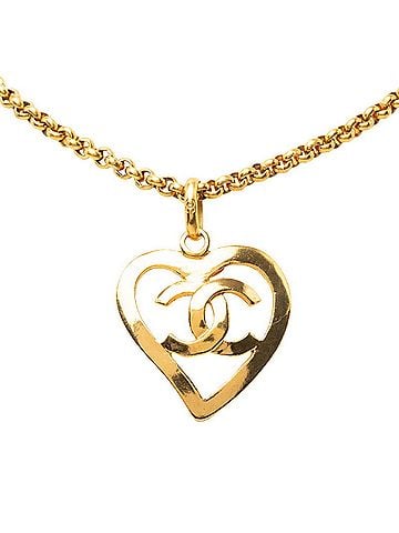 Chanel Chanel Coco Mark Heart Motif Vintage Chain Necklace 95P Gold Plated Women's CHANEL (view 1)