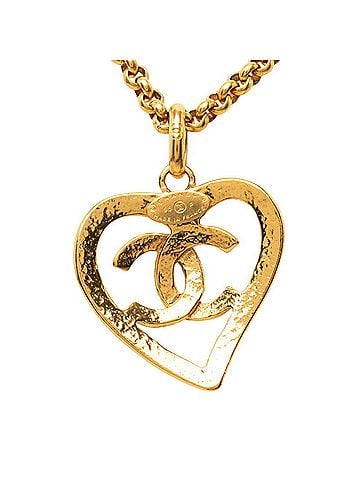 Chanel Chanel Coco Mark Heart Motif Vintage Chain Necklace 95P Gold Plated Women's CHANEL (view 2)