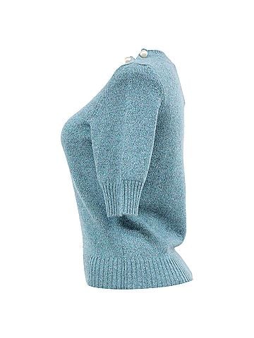 Chanel Chanel Knitted Pearl-Embellished Short Sleeve Top in Blue Wool (view 2)