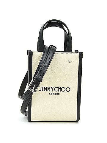 Jimmy Choo Jimmy Choo shoulder bag, canvas and leather, black ivory, women's, h32505k (view 1)