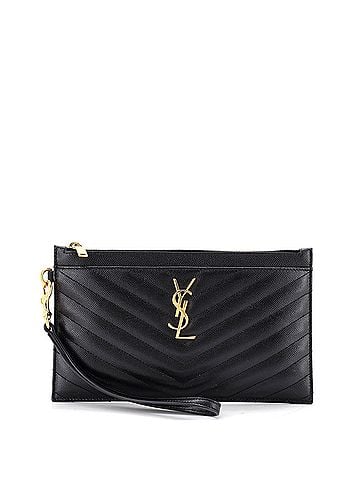 Saint Laurent Classic Monogram Zip Bill Pouch Matelasse Chevron Leather Large (view 1)