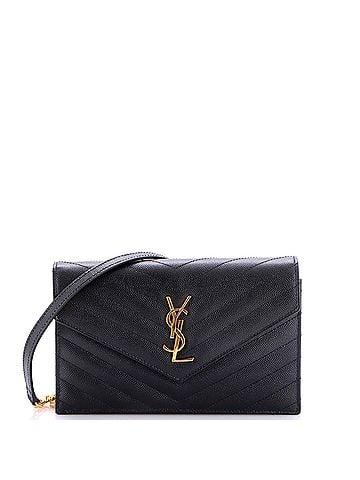 Saint Laurent Classic Monogram Wallet on Chain Matelasse Chevron Leather Small (view 1)