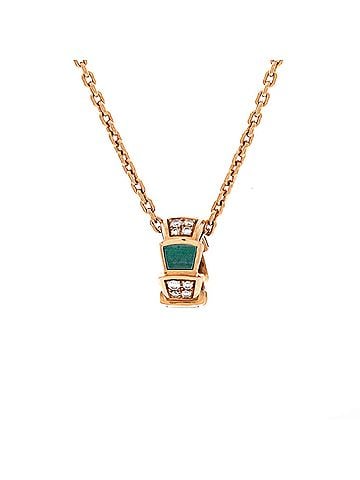 Bvlgari Serpenti Viper Pendant Necklace 18K Rose Gold with Malachite and Diamonds (view 1)