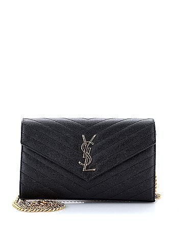 Saint Laurent Classic Monogram Wallet on Chain Matelasse Chevron Leather Medium (view 1)