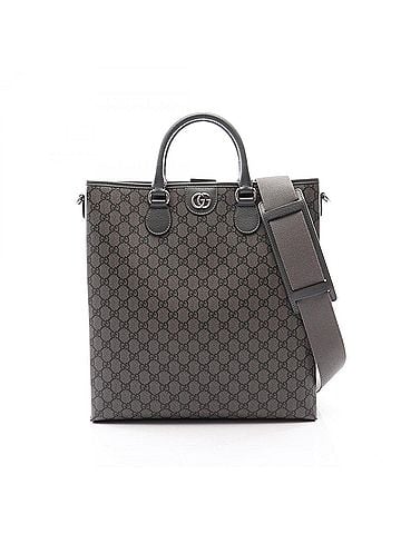 Gucci Gucci GG Supreme 2-Way Tote Bag/Handbag, Coated Canvas and Leather, Men's, Gray, 792118 (view 1)
