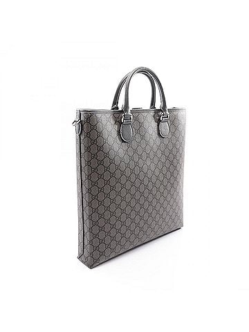Gucci Gucci GG Supreme 2-Way Tote Bag/Handbag, Coated Canvas and Leather, Men's, Gray, 792118 (view 2)