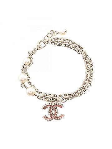 Chanel Chanel Coco Mark Bracelet, Gold Plated (GP), Faux Pearl, Women's, Gold, White, Pink (view 1)