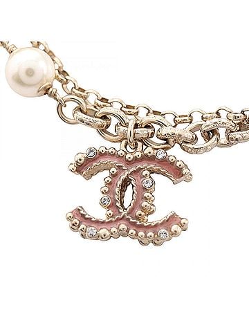 Chanel Chanel Coco Mark Bracelet, Gold Plated (GP), Faux Pearl, Women's, Gold, White, Pink (view 2)