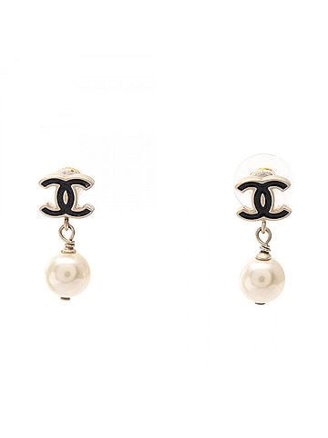 Chanel Chanel Coco Mark Earrings, Gold Plated (GP), Faux Pearl, Women's, Tone (view 1)
