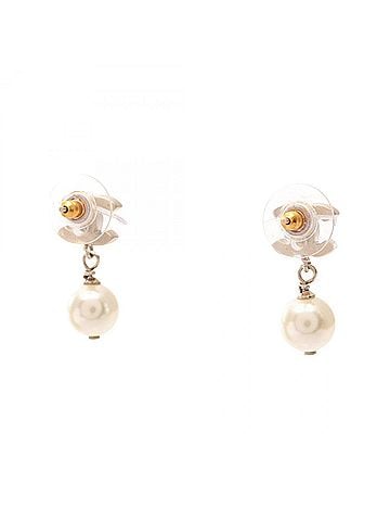 Chanel Chanel Coco Mark Earrings, Gold Plated (GP), Faux Pearl, Women's, Tone (view 2)