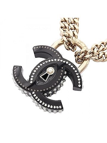 Chanel Chanel D22C Coco Mark Padlock Motif Double Choker Accessory GP (Gold Plated) Faux Pearl Women's Black Gold White (view 1)