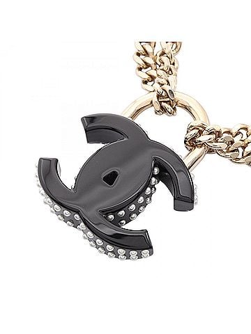 Chanel Chanel D22C Coco Mark Padlock Motif Double Choker Accessory GP (Gold Plated) Faux Pearl Women's Black Gold White (view 2)