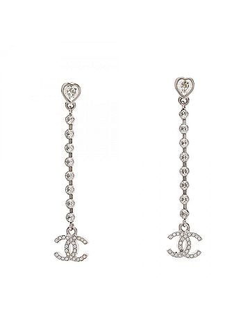 Chanel Chanel C25S Coco Mark Heart Earrings, Metal Rhinestone Jewelry, Women's, Silver/Clear, ABF777 (view 1)