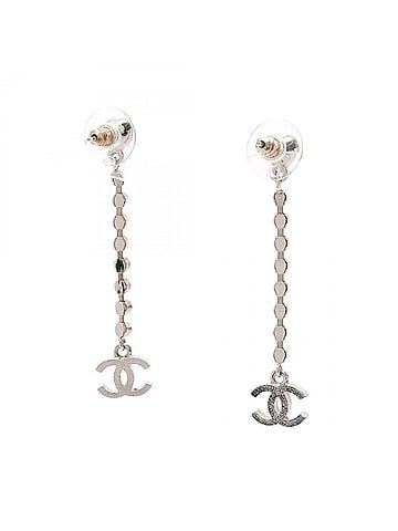 Chanel Chanel C25S Coco Mark Heart Earrings, Metal Rhinestone Jewelry, Women's, Silver/Clear, ABF777 (view 2)