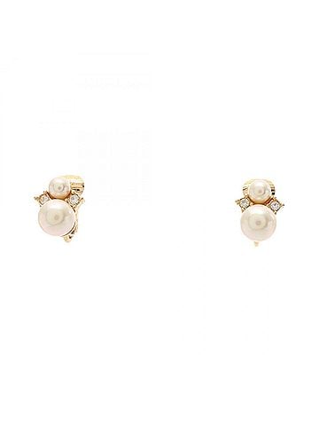 Christian Dior Christian Dior Vintage Earrings, Gold Plated (GP), Faux Pearl, Rhinestone, Women's, Gold, White, Clear. (view 1)