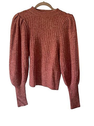 Leith Dusty Rose Puff Sleeve Ribbed Sweater Casual Sweaters (view 2)
