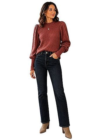 Leith Dusty Rose Puff Sleeve Ribbed Sweater Casual Sweaters (view 1)