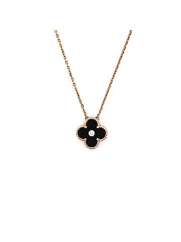 Van Cleef & Arpels Vintage Alhambra Pendant Necklace 18K Rose Gold and Onyx with Diamond (view 1)