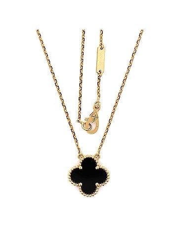 Van Cleef & Arpels Vintage Alhambra Pendant Necklace 18K Yellow Gold and Onyx (view 2)