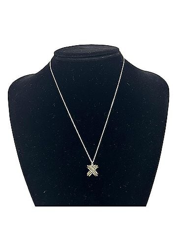 Tiffany & Co. TIFFANY&amp;Co. Tiffany Signature Cross Necklace, Sterling Silver 925, 18K 750YG Pendant Choker, Silver, Item Number 23604 (view 2)