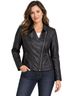 Chico's 100% Polyurethane 67% Polyester 28% Rayon 5% Nylon 100% Spandex Black Leather Jacket Size 1 - photo 1