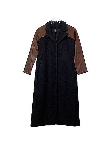 Zero + Maria Cornejo Leather Sleeves Long Wool Blend Coat (view 1)