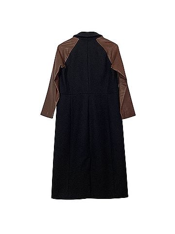 Zero + Maria Cornejo Leather Sleeves Long Wool Blend Coat (view 2)