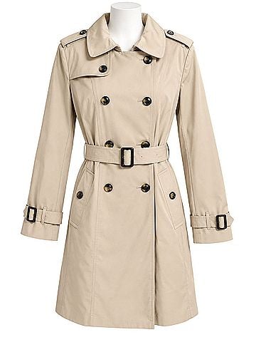 London Fog Hooded, belted, beige, lightweight, timeless, business, classic, waterproof Raincoat (view 1)