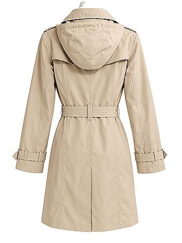 London Fog Hooded, belted, beige, lightweight, timeless, business, classic, waterproof Raincoat (view 2)