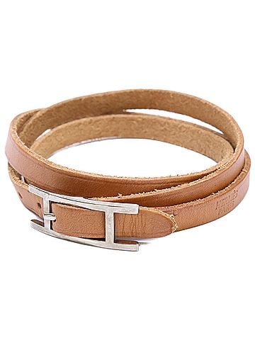 Hermès HERMES Hermes Be Api ?S stamp Triple Leather Bracelet Brown Silver Women's (view 1)
