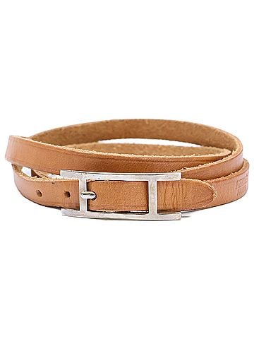 Hermès HERMES Hermes Be Api ?S stamp Triple Leather Bracelet Brown Silver Women's (view 2)