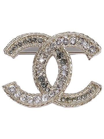 Chanel CHANEL B13 Coco Mark Rhinestone Brooch, Light Gold, Women's (view 1)