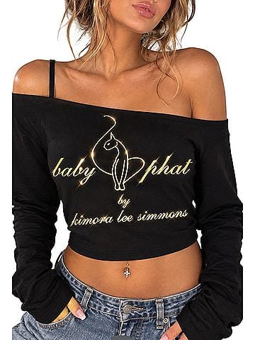 Baby Phat asymmetrical off-shoulder Logo Y2K Top Long Sleeve Henley (view 1)