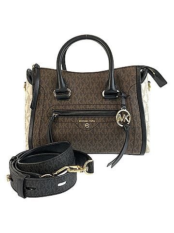 Michael Kors Michael Kors MK Signature Satchel, Brown, White, Black, 30S0GCCS1V, Handbag, Shoulder Bag, Women's (view 1)