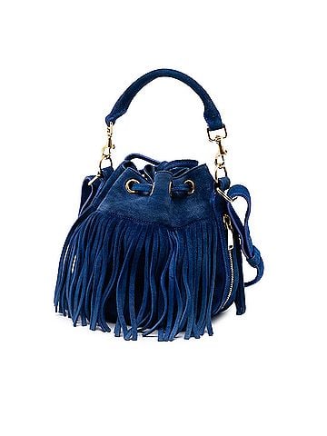 Saint Laurent Small Suede Emmanuelle Fringe Bucket Bag (view 2)
