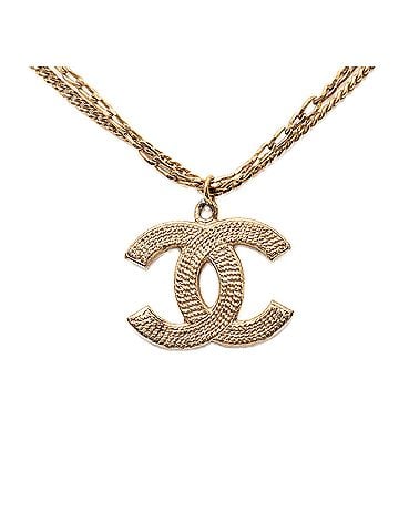 Chanel CC Gold Plated Textured Pendant Double Chain Necklace (view 2)