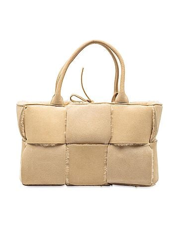 Bottega Veneta Small Suede and Shearling Maxi Intrecciato Arco Tote (view 1)