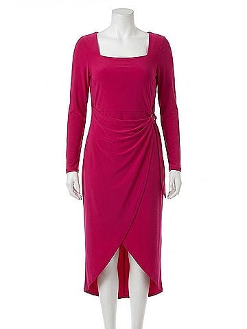 Joseph Ribkoff Square Neck Faux Wrap Midi Dress in Rich Berry (view 1)