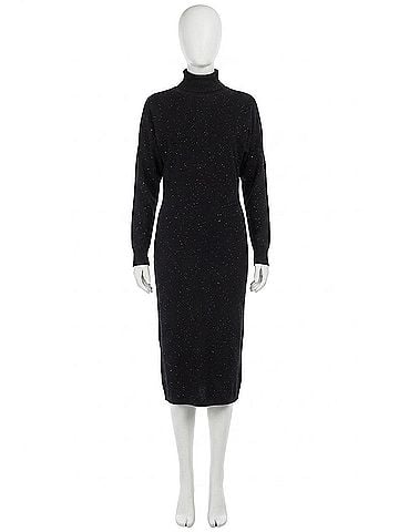 Joseph Ribkoff Sequined Turtleneck Midi Sweater Dress in Black (view 1)