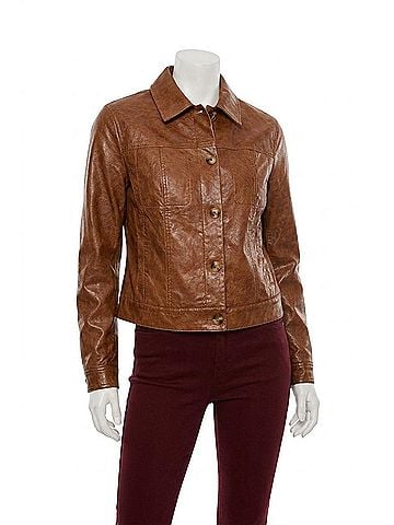 Tribal Faux Leather Button-Front Collar-Accent Jacket in Gingerspice (view 1)