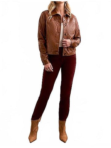 Tribal Faux Leather Button-Front Collar-Accent Jacket in Gingerspice (view 2)