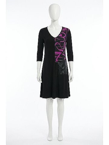 Joseph Ribkoff Colorblock 3/4 Sleeve Trapeze Dress in Black/Empress (view 1)