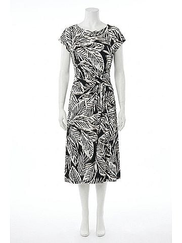 Joseph Ribkoff Tropical Print Midi Flare Dress in Black/Multi (view 1)