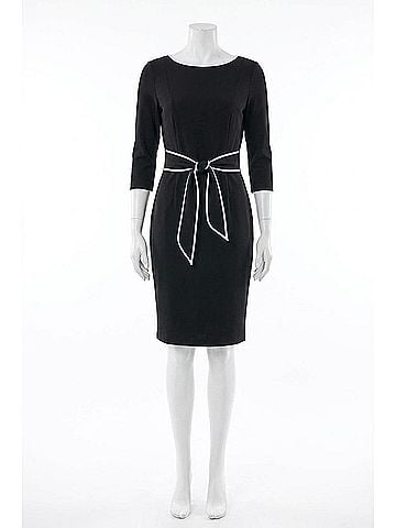 Joseph Ribkoff Contrast Trim Waist Tie Sheath Dress in Black/White (view 1)