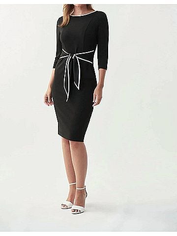 Joseph Ribkoff Contrast Trim Waist Tie Sheath Dress in Black/White (view 2)